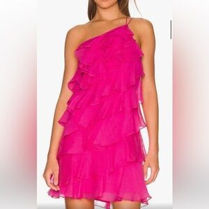 Amanda Uprichard One shoulder pink ruffle dress